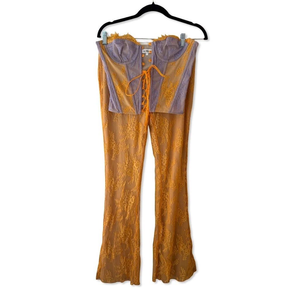 Loba carmen Corset Top pants set lilac Orange flares lace outfit 2 pc Revolve S - Picture 13 of 16